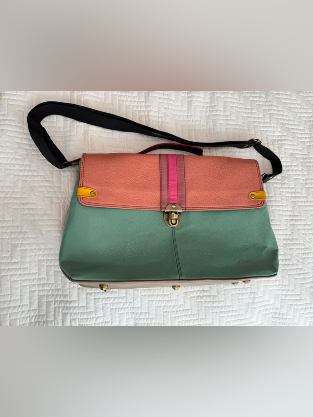 Soruka Multi-Color Leather Crossbody Bag - Sea Foam & Coral with Pink Accent
